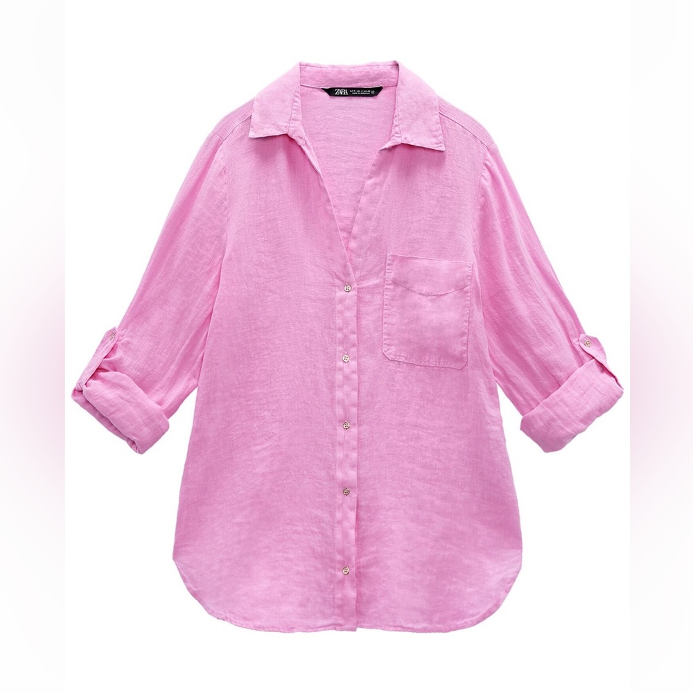 Zara Basic Linen Pink Shirt